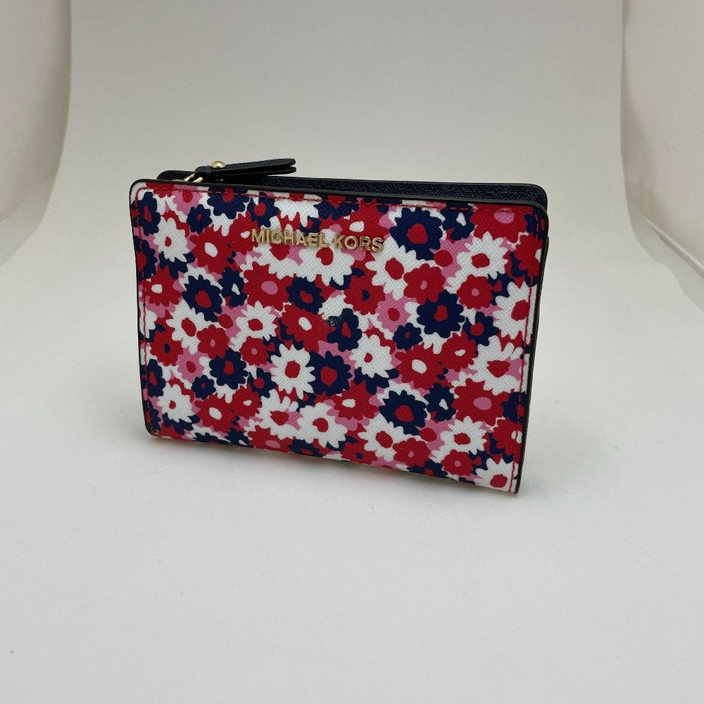 Multicolor Floral Begonia Leather Compact Wallet